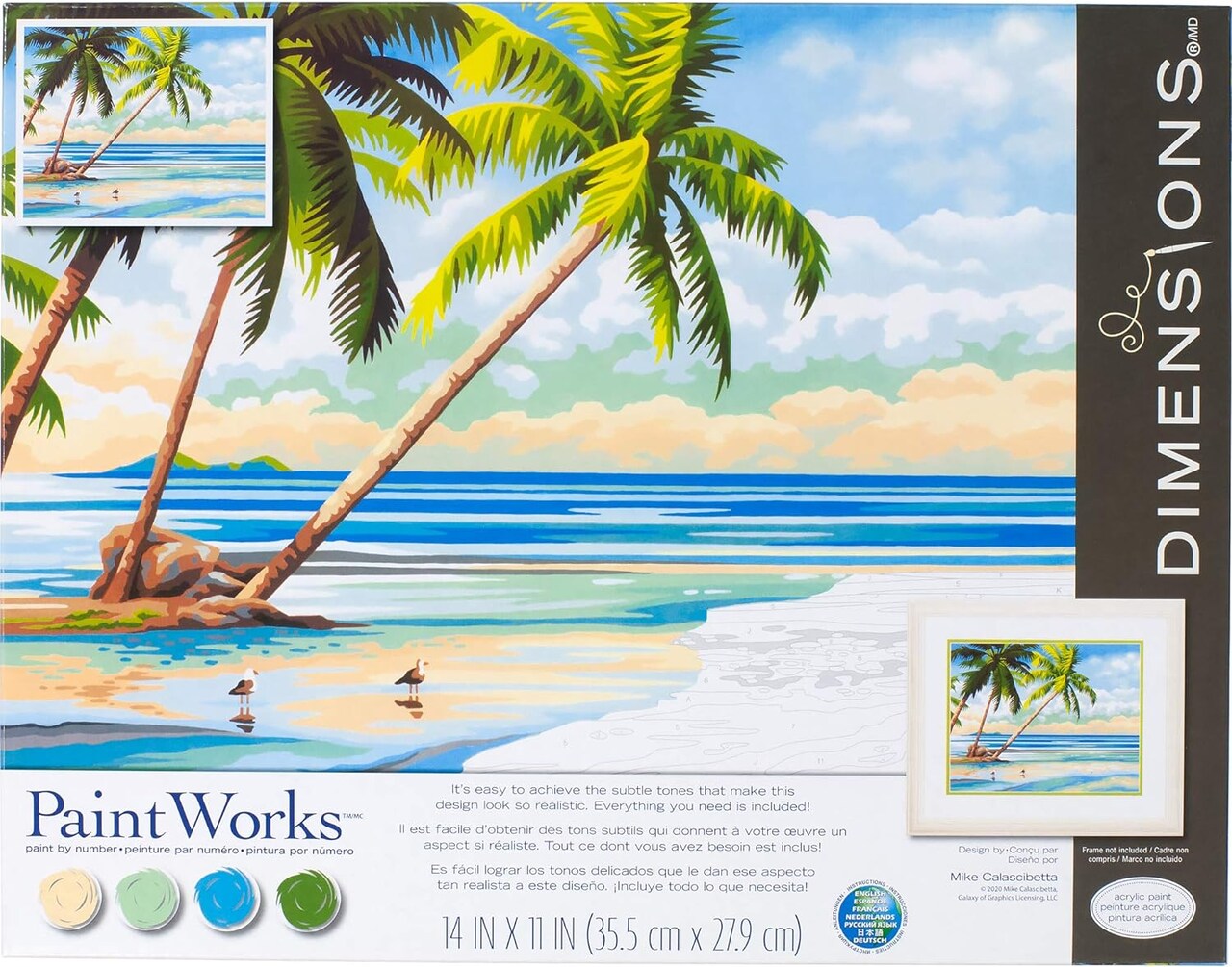 Dimensions 73-91744 Tropical View Paint by Numbers Kit, 14'' x 11'